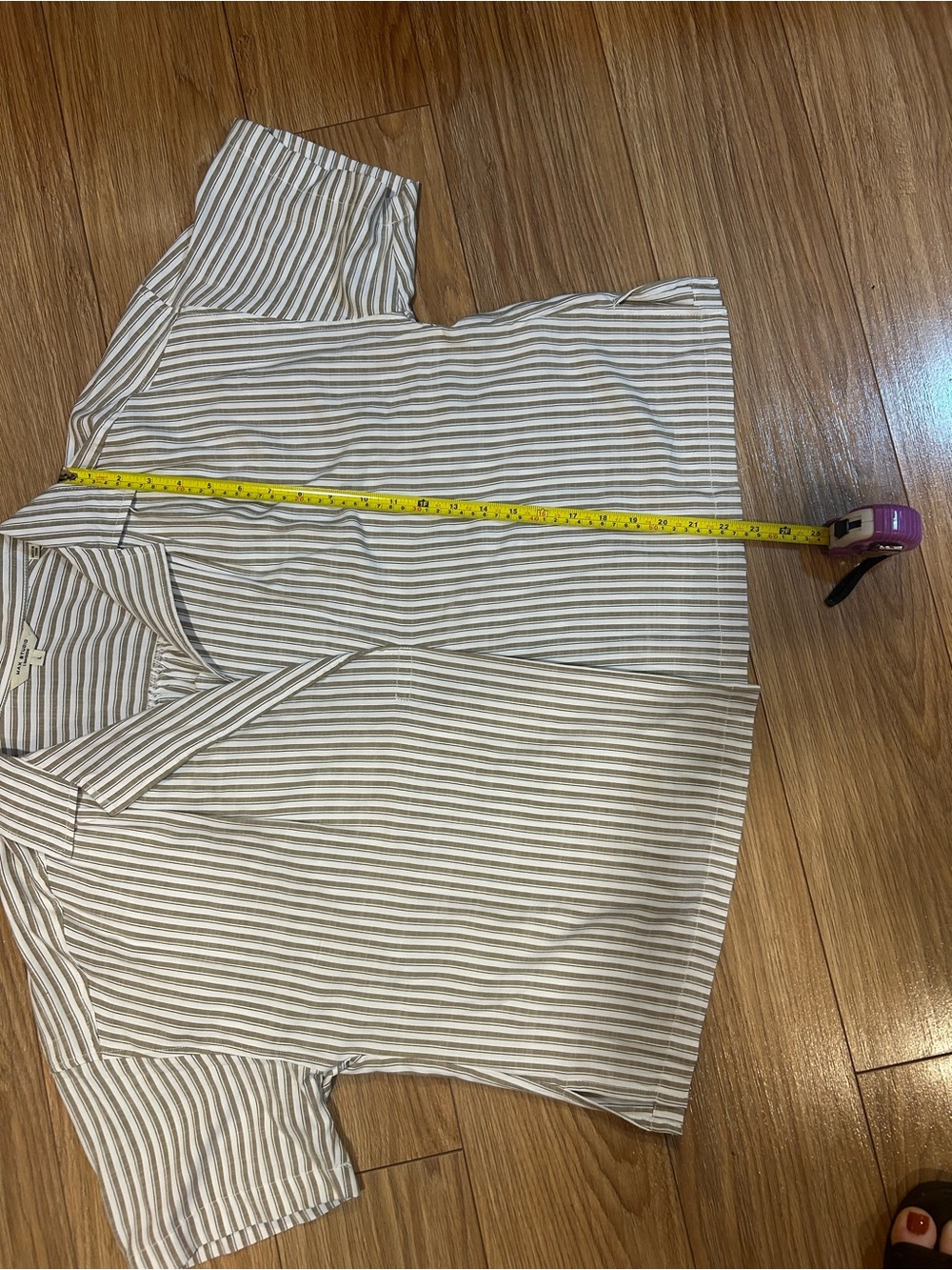 Max Studio Beige and White Striped Short-Sleeve Button-Down Top - Picture 8 of 9